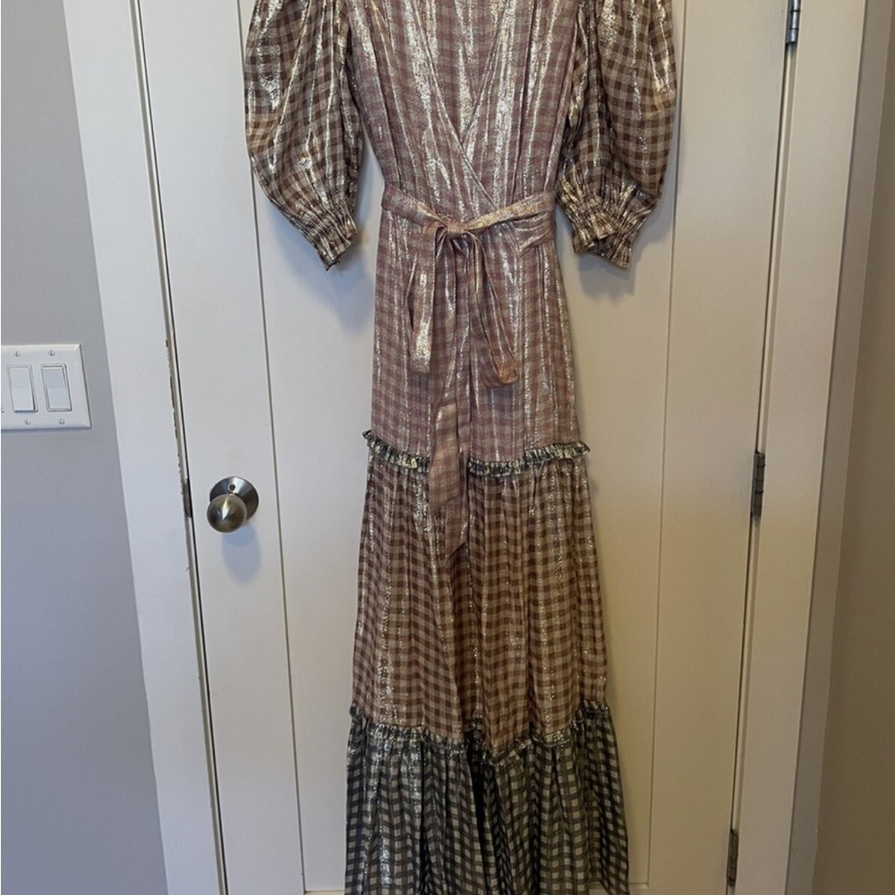 LoveShackFancy Metallic Plaid Maxi Dress